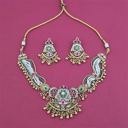 Antique Pearl Necklace with Matte Gold Plating