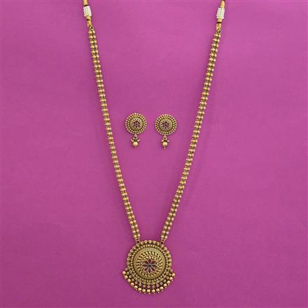 Antique Long Necklace with Matte Gold Plating