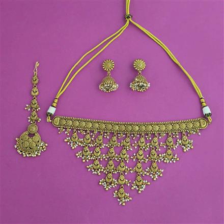 Antique Pearl Necklace with Matte Gold Plating