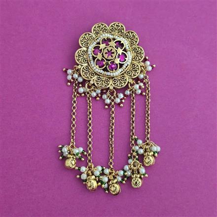 Antique Pearl Hair Brooch with Matte Gold Plating