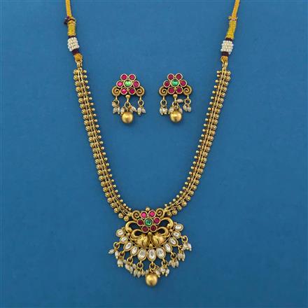 Antique Pearl Necklace with Matte Gold Plating