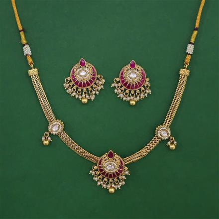 Antique Pearl Necklace with Matte Gold Plating