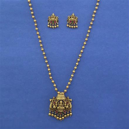 Antique Temple Pendant Set with Matte Gold Plating