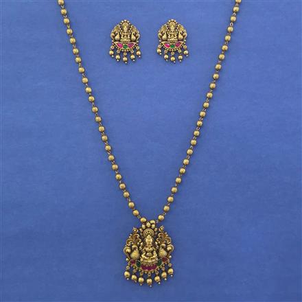Antique Temple Pendant Set with Matte Gold Plating
