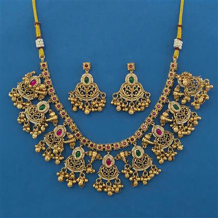 Antique Pearl Necklace with Matte Gold Plating