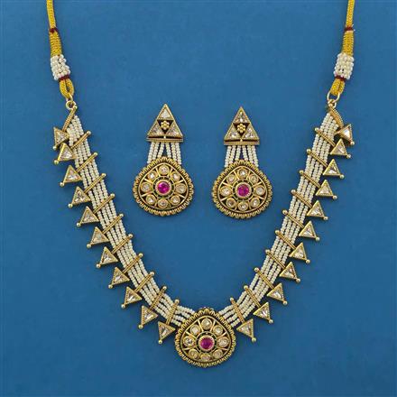 Antique Pearl Necklace With Mehndi Plating