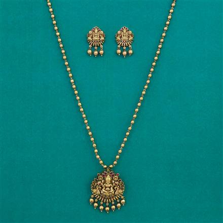 Antique Temple Pendant Set with Matte Gold Plating