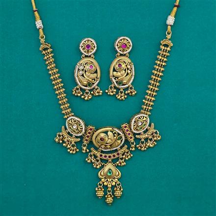 Antique Pearl Necklace with Matte Gold Plating
