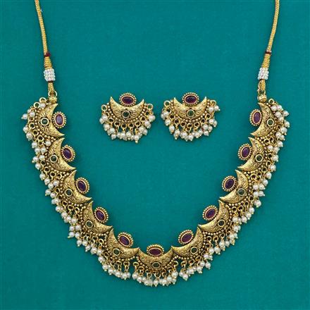 Antique Pearl Necklace with Matte Gold Plating