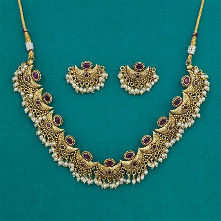 Antique Pearl Necklace with Matte Gold Plating