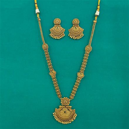 Antique Long Necklace with Matte Gold Plating