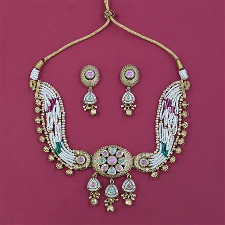 Antique Choker Necklace with Matte Gold Plating