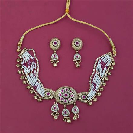 Antique Choker Necklace with Matte Gold Plating