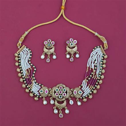 Antique Choker Necklace with Matte Gold Plating