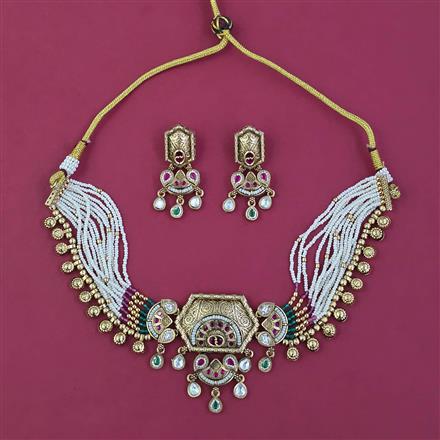 Antique Choker Necklace with Matte Gold Plating