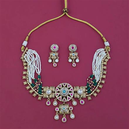 Antique Choker Necklace with Matte Gold Plating