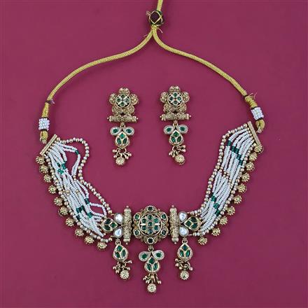 Antique Choker Necklace with Matte Gold Plating