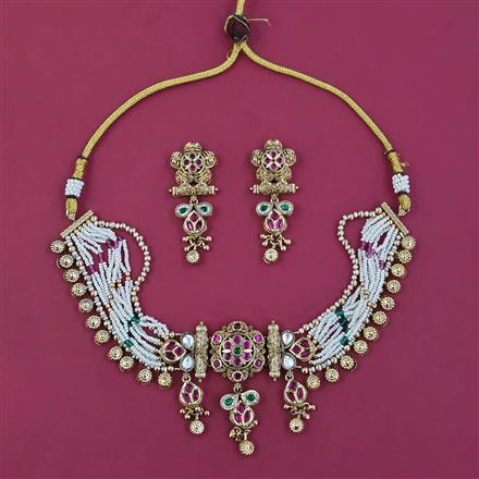 Antique Choker Necklace with Matte Gold Plating