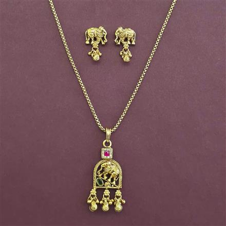 Antique Delicate Pendant Set with Matte Gold Plating