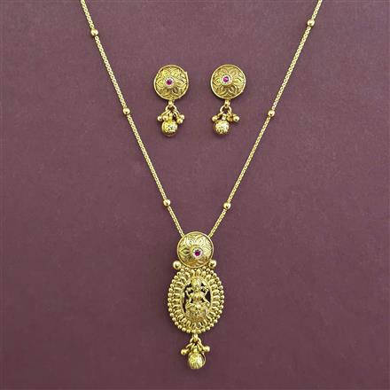 Antique Temple Pendant Set with Matte Gold Plating