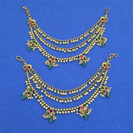 Antique Pearl Ear Chain with Matte Gold Plating