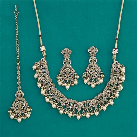 Antique Pearl Necklace with Mehndi Plating