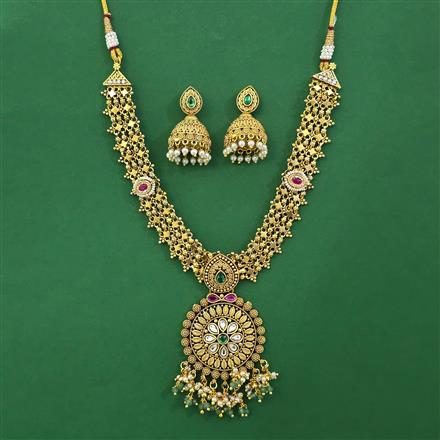 Antique Pearl Necklace with Matte Gold Plating