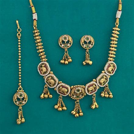 Antique Pearl Necklace with Matte Gold Plating