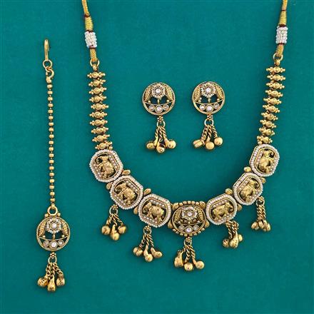 Antique Pearl Necklace with Matte Gold Plating