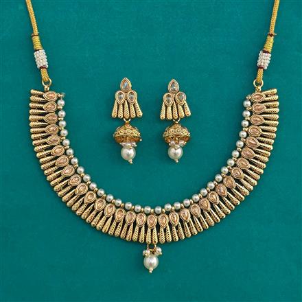 Antique Pearl Necklace with Matte Gold Plating