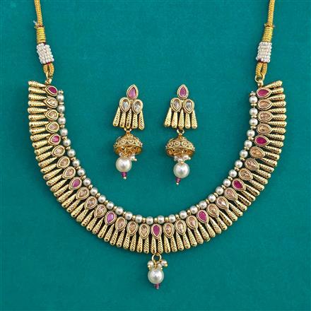 Antique Pearl Necklace with Matte Gold Plating