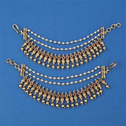 Antique Pearl Ear Chain with Matte Gold Plating
