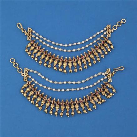 Antique Pearl Ear Chain with Matte Gold Plating