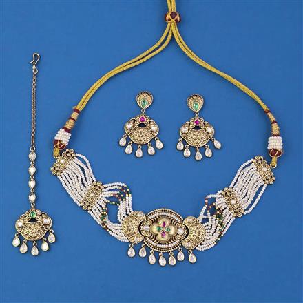 Antique Choker Necklace With Matte Gold Plating