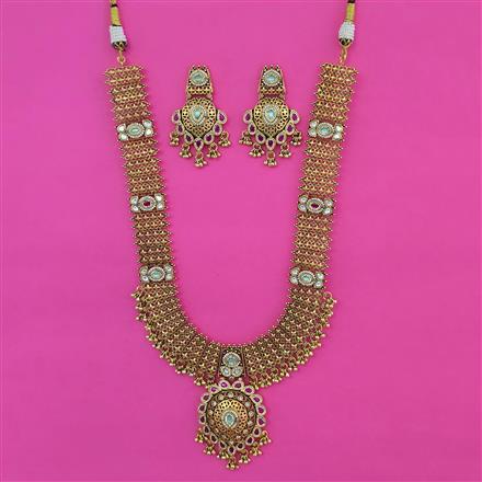 Antique Long Necklace with Matte Gold Plating