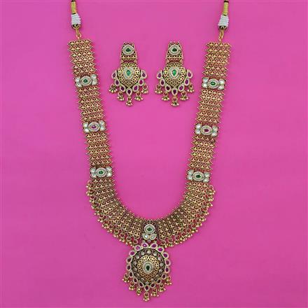 Antique Long Necklace with Matte Gold Plating