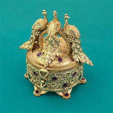 Antique Birds Sindoor Box with Matte Gold Plating