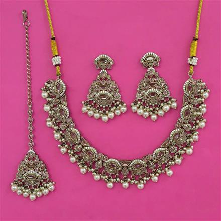 Antique Pearl Necklace with Mehndi Plating