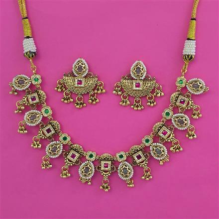 Antique Pearl Necklace with Matte Gold Plating
