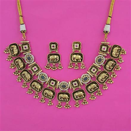 Antique Pearl Necklace with Matte Gold Plating