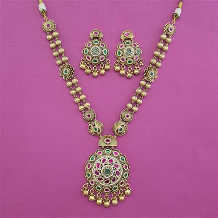 Antique Long Necklace with Matte Gold Plating