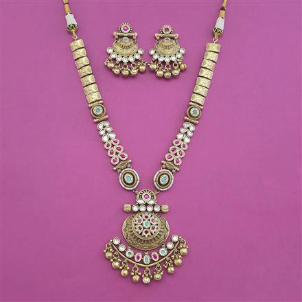 Antique Long Necklace with Matte Gold Plating