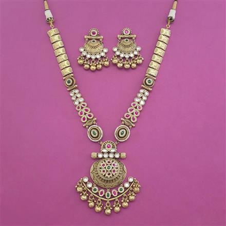 Antique Long Necklace with Matte Gold Plating
