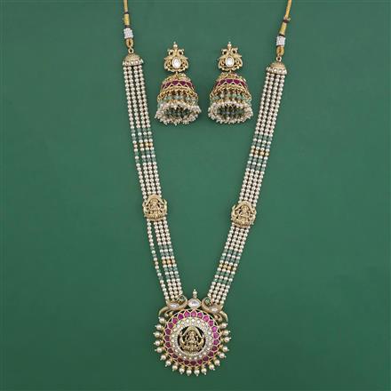 Antique Temple Pendant Set with Matte Gold Plating
