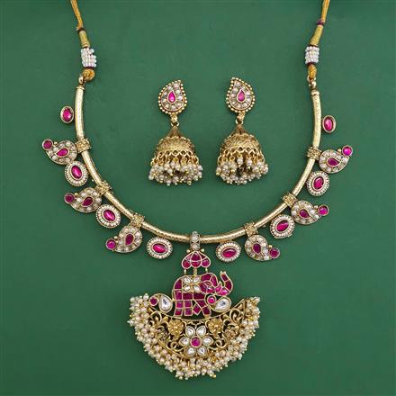 Antique Pearl Necklace with Matte Gold Plating