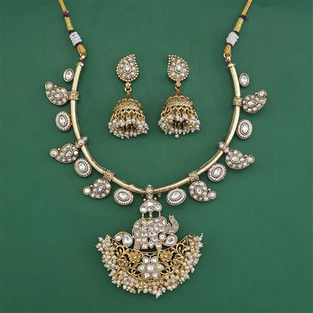 Antique Pearl Necklace with Matte Gold Plating
