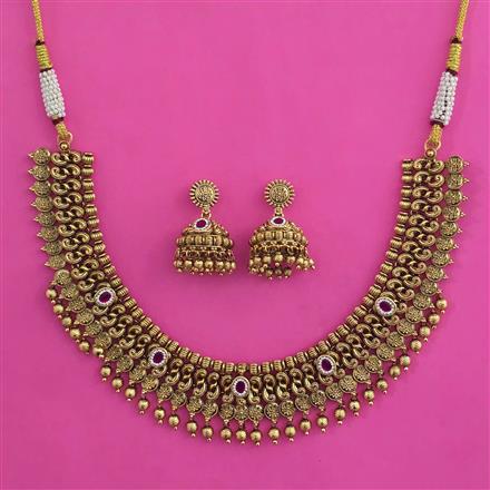 Antique Pearl Necklace with Matte Gold Plating