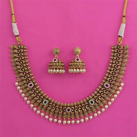 Antique Pearl Necklace with Matte Gold Plating