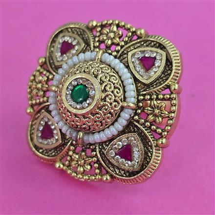 Antique Adjustable Ring with Matte Gold Plating
