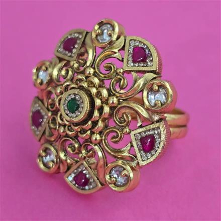 Antique Adjustable Ring with Matte Gold Plating